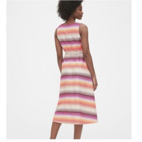 NWT GAP WOMENS MIDI DRESS SLEEVELESS LINEN COTTON SIZE 4 OMBRE - Picture 2 of 2